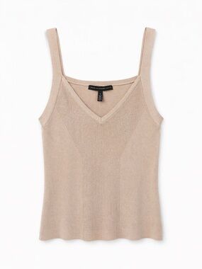 White House Black Market Tank Top Small Beige Ribbed Knit V-Neck Camisole Size S